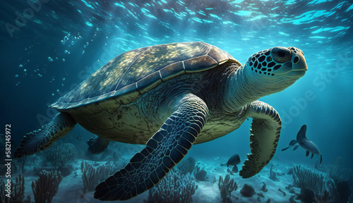 Turtle swimming in the water | Generative AI