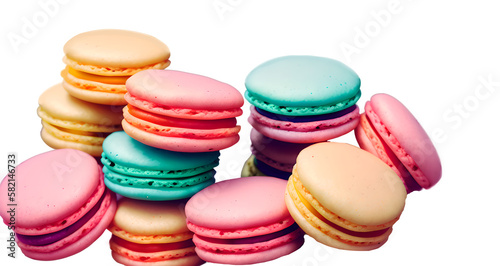 Colorful macaroons isolated on white background png. Generative Ai