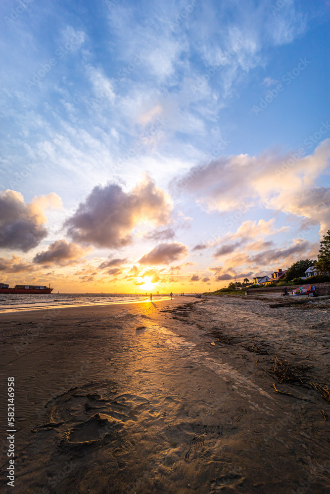 Fototapeta premium sunset on the beach on Sullivan's Island, SC 