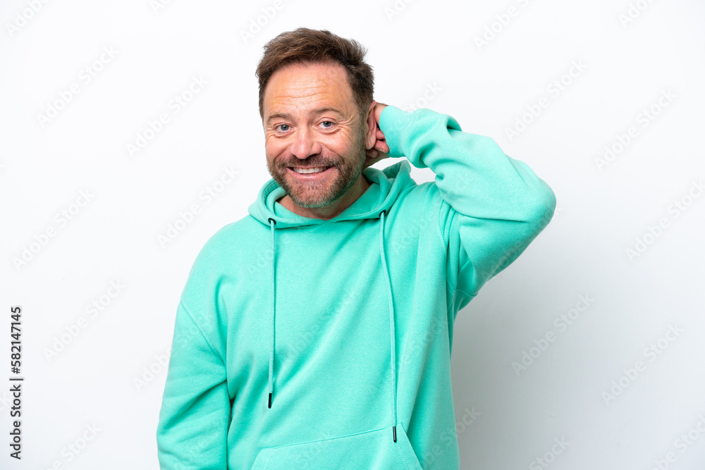 Middle age caucasian man isolated on white background laughing Middle age caucasian man isolated on white background laughing