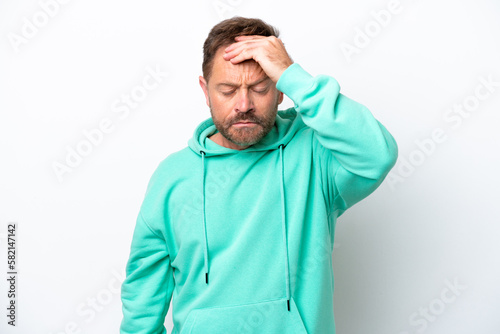 Middle age caucasian man isolated on white background with headache © luismolinero
