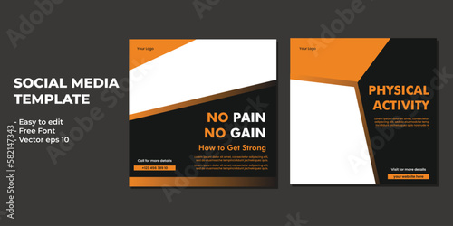 Fitness gym social media post square banner template for fitness studio promotion
