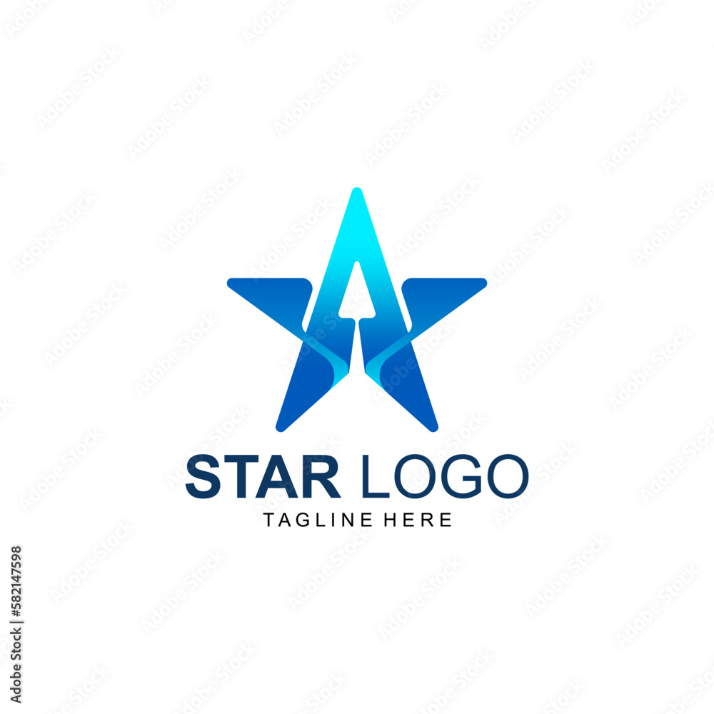 Modern star logo design in blue gradient color