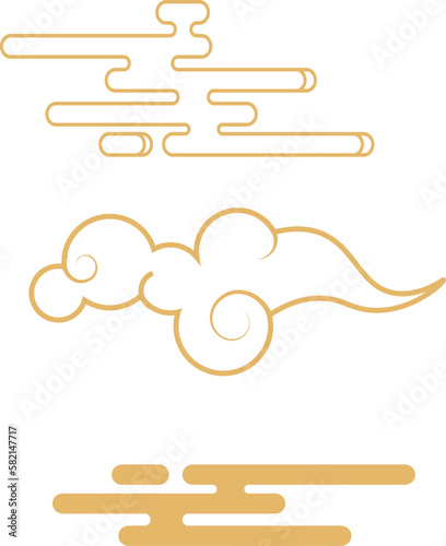 Asian patterns and clouds, flat vector