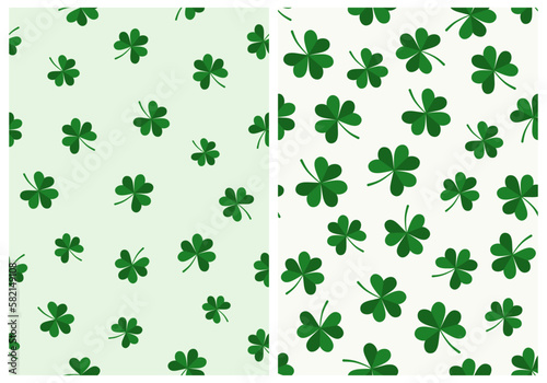 Cute Trefoil Clover Seamless Twin Pattern On Mint And Off-White Background. Repeatable Design. Vector Graphic Great To Use For St. Patrick’s Day Wrapping Paper Or Textile Prints.