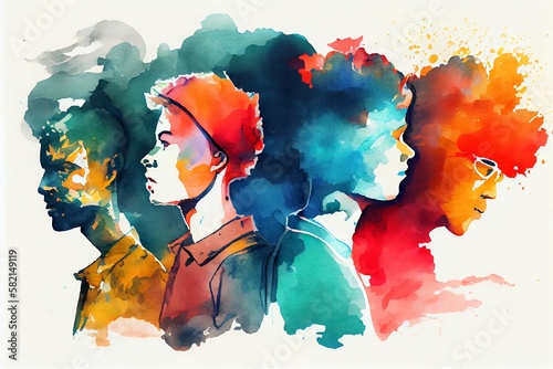 Watercolor Illustration of a Abstract Concept Of Different Personalities. Generative AI