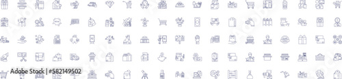 Shopping sales line icons signs set. Design collection of Deals, Bargains, Discounts, Savings, Promotions, Clearance, Frugality, Offerings outline concept vector illustrations