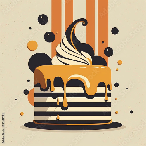Cute birthday cake, special celebration for loved ones, premium vector illustration, simple, smooth, flat cartoon design. Suitable for business design, banners, cards, advertising, Generative AI