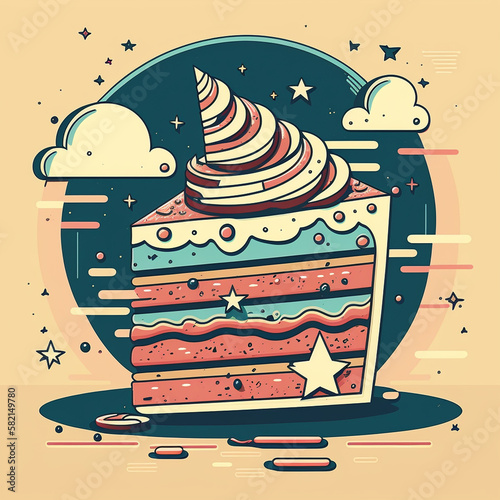 Cute birthday cake, special celebration for loved ones, premium vector illustration, simple, smooth, flat cartoon design. Suitable for business design, banners, cards, advertising, Generative AI