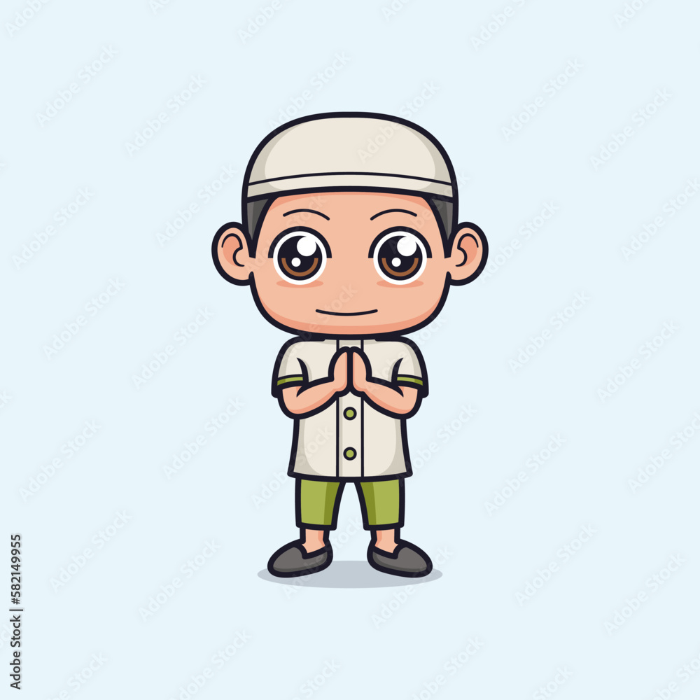 cartoon cute muslim boy giving greeting