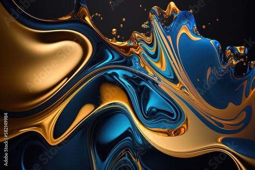 Luxury gold and blue liquid background fluid splas  GENERATIVE AI