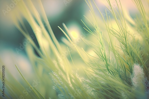 A stunning close-up of green grass, showcasing the details of the blades and their texture. Generated by AI