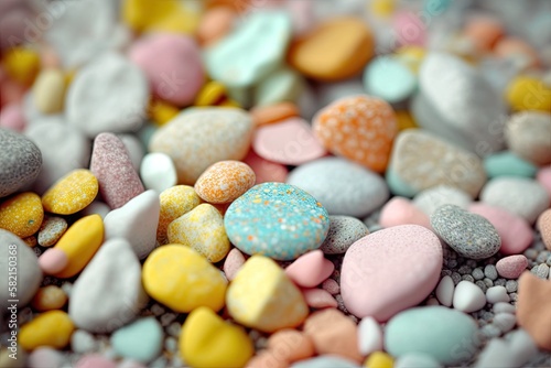 A macro shot showcasing the intricate and delicate textures of gravel, with a pastel color palette adding to the overall beauty of the image. Generated by AI. © Anastasia