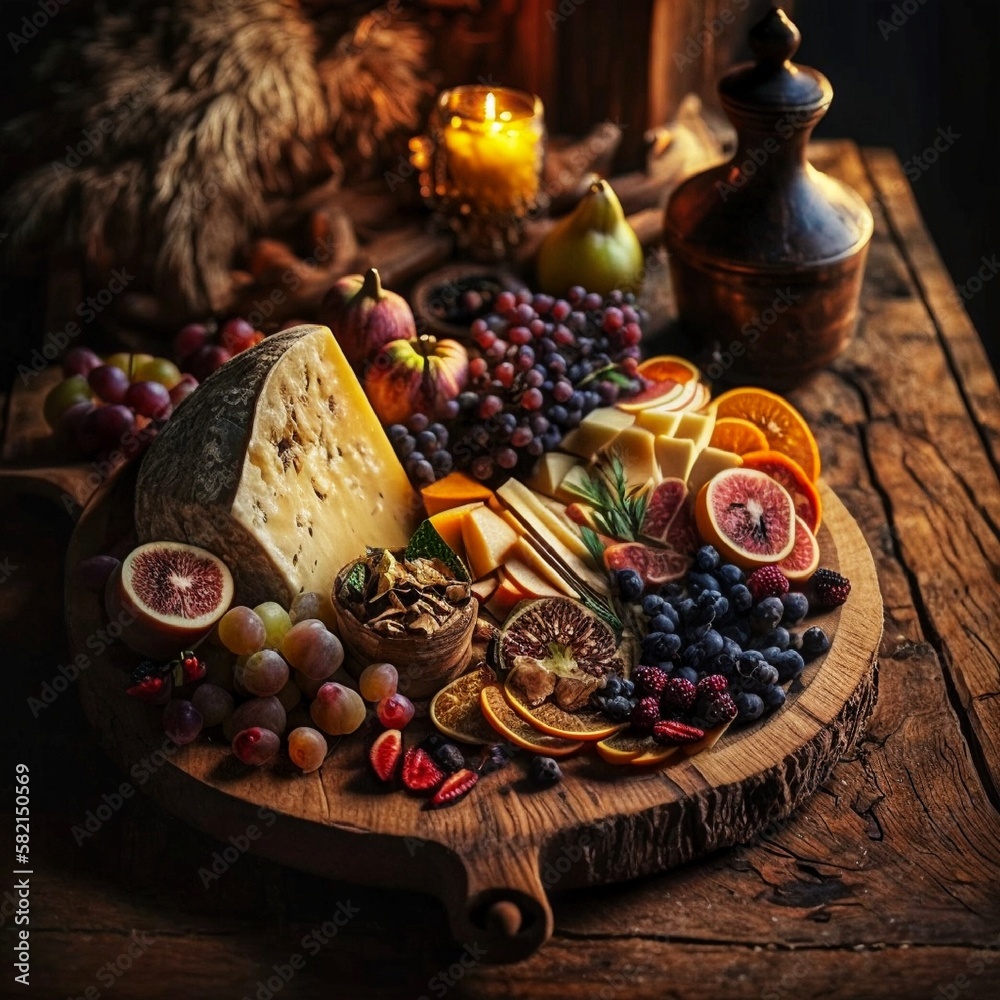 improving the body's natural defense system, immunity boosting concept. Seasonal Fruit Cut Up And Arranged On A Wooden Board, Aesthetic, Warm Dramatic Lighting by generative AI improving the body's natural defense system, immunity boosting concept. Seasonal Fruit Cut Up And Arranged On A Wooden Board, Aesthetic, Warm Dramatic Lighting by generative AI
