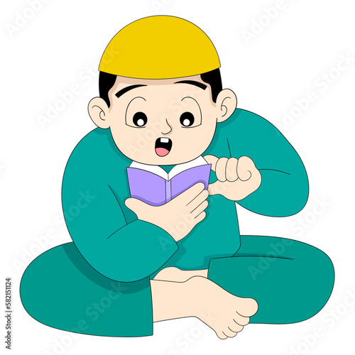 Boy Islam is celebrating Ramadan, the holy month of Muslims, reading the holy book