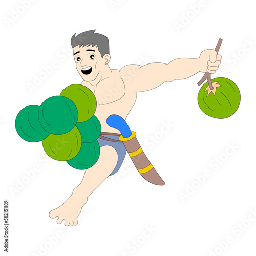man picking fresh young coconuts