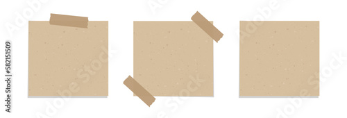 Square vintage brown paper illustration collection. Recycled memo note paper with adhesive tape.