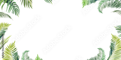 rectangular watercolor frame made of palm branches and leaves, isolated elements on a white background. For publications and prints. Palm Sunday