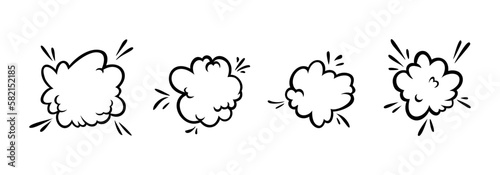 Comic boom effect clouds. Set of explosion bubbles and smoke. Vector illustration isolated on white background