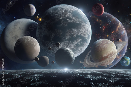 Planets of the solar system. Parade of planets in deep space AI Generative