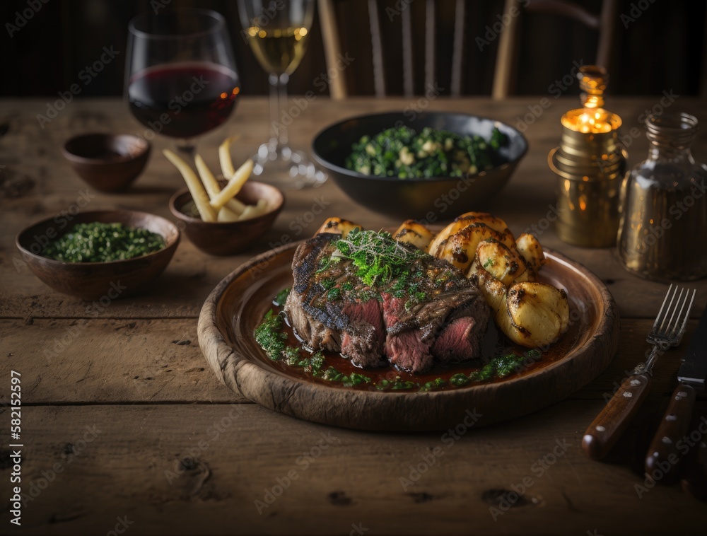 Steak dish with sides - Created with generative ai Steak dish with sides - Created with generative ai