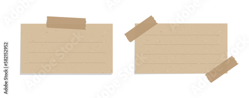 Aesthetic vintage brown paper note set. Recycled memo paper with adhesive tape vector illustration.