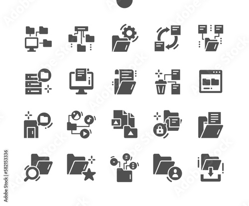 Organizing file. Folder settings. Delete files. Administrator data. Paper, office, archive and paperwork. Vector Solid Icons. Simple Pictogram