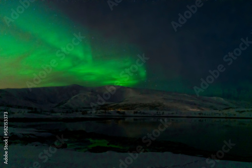 aurora borealis northern lights in karvik town of tromso, norway © murattellioglu