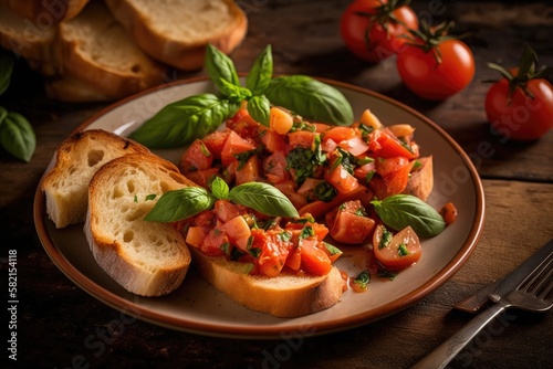 bruschetta with tomato and basil - Illustration created with generative ai