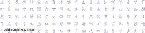 Recreation business line icons signs set. Design collection of Recreation, Entertainment, Amusement, Sports, Leisure, Adventure, Outdoor, Gaming outline concept vector illustrations