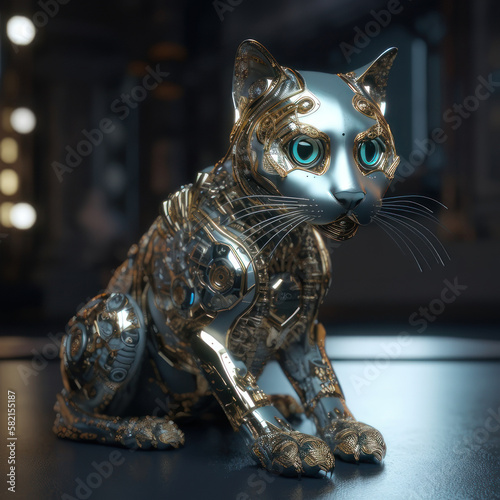 Robot cat, pet. AI generative. © Iaroslav