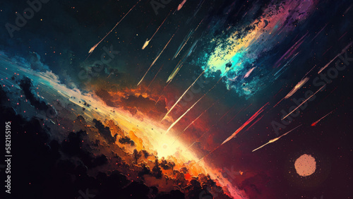 Colorful Meteor Shower Impressionistic 8k, Generative AI