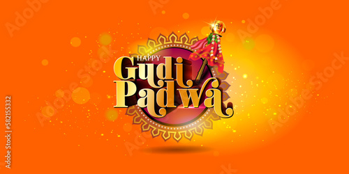 Gudi Padwa festival celebration background. Traditional Hindu Festival of India Maharashtra. 3D vector illustration.
