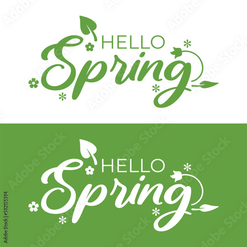 Hello spring hand lettering text as logotype, badge and icon, postcard, card, invitation, banner template. Special spring sale typography poster. 