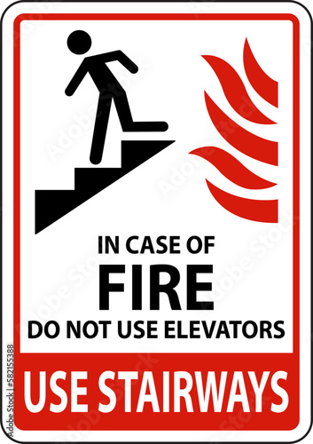 In Case of Fire Do Not Use Elevators Sign