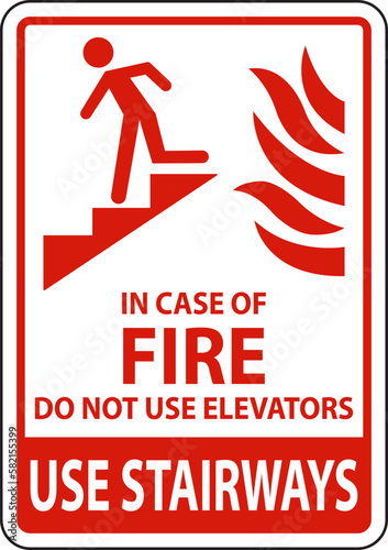 In Case of Fire Do Not Use Elevators Sign