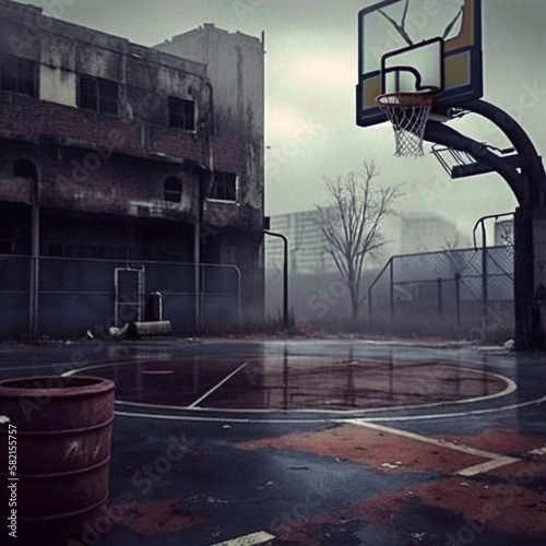 old basketball court, generative Ai