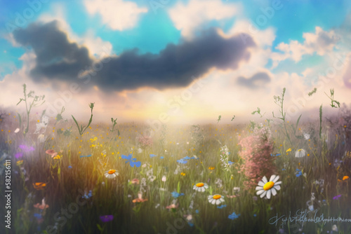dreamy fantasy wildflowers meadow