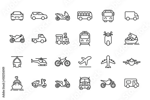 Transportation line icon set isolated on white background