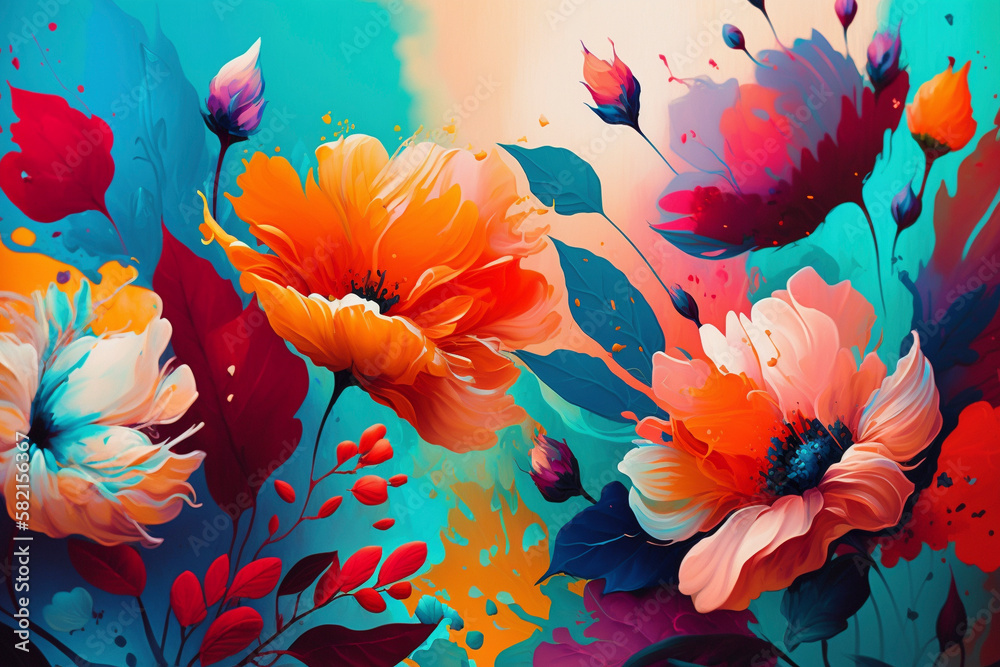 © MxCaptures - Beautiful wallpapers of colorful flowers painted at oil - Generative Ai