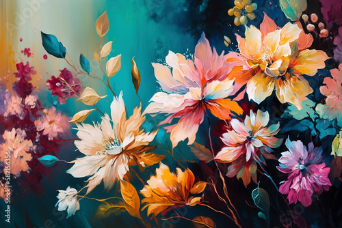 Beautiful wallpapers of colorful flowers painted at oil - Generative Ai