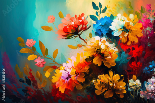 Oil-painted Garden - Colorful flowers - Generative Ai