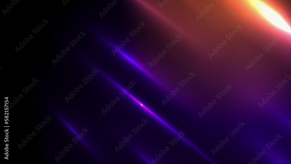 Fototapeta premium Abstract black background with violet orange neon glowing stripes