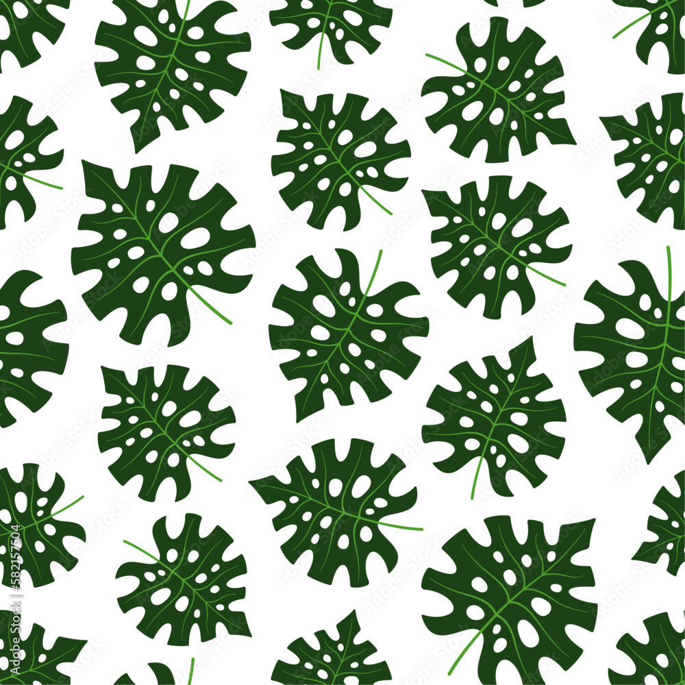 Monstera vector seamless pattern. Green leaves on white background. Best for textile, wallpapers, wrapping paper, package and web design. Monstera vector seamless pattern. Green leaves on white background. Best for textile, wallpapers, wrapping paper, package and web design.