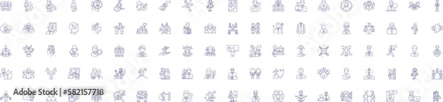 Remote work line icons signs set. Design collection of Remote, Work, Telecommuting, Virtual, Distant, Digital, Offsite, Online outline concept vector illustrations