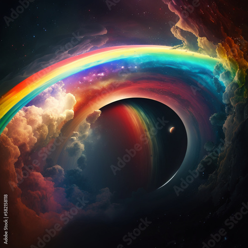  rainbow in space  world  fantasy  illustration  wallpaper - Generative AI