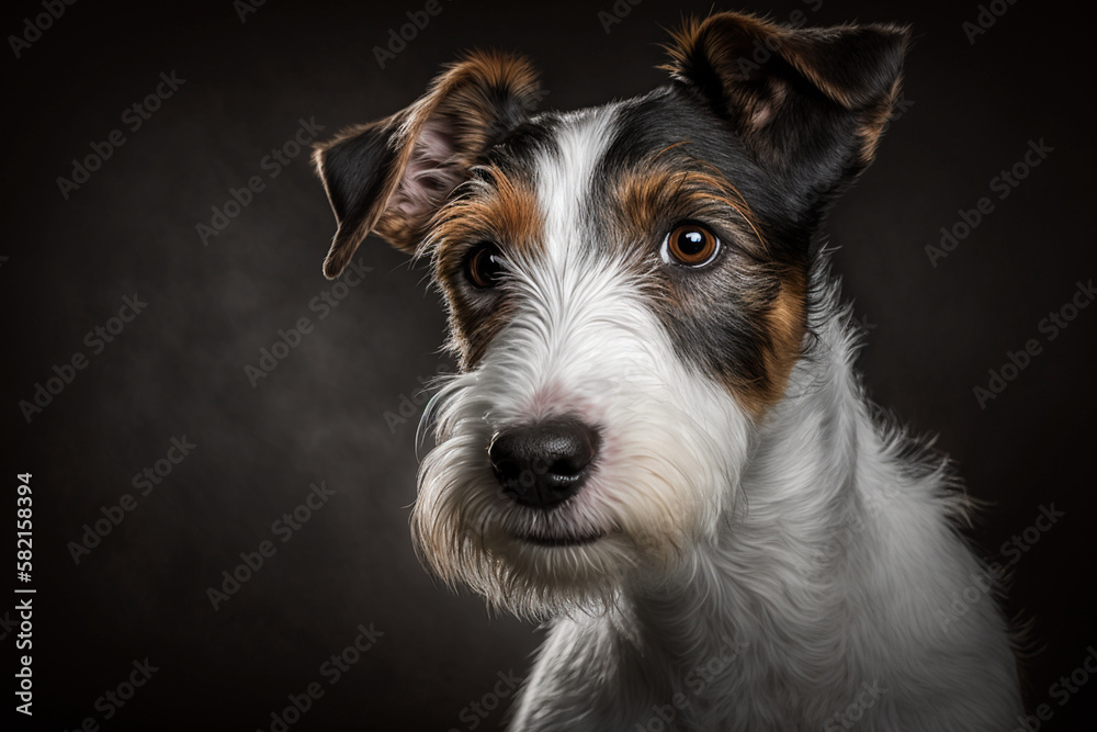Adorable Fox Terrier Dog on a Dark Background: A Perfect Display of Playful and Energetic Breed Traits Adorable Fox Terrier Dog on a Dark Background: A Perfect Display of Playful and Energetic Breed Traits