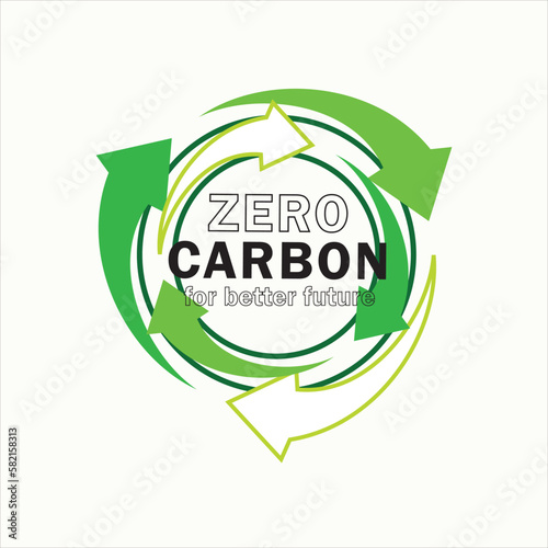 Zero carbon concept logo text with circular arrow and green color combination. Illustration vector with environment words zero carbon.