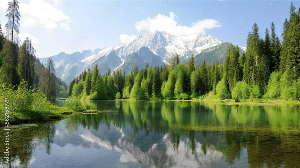 Beautiful forest and lake, generative AI