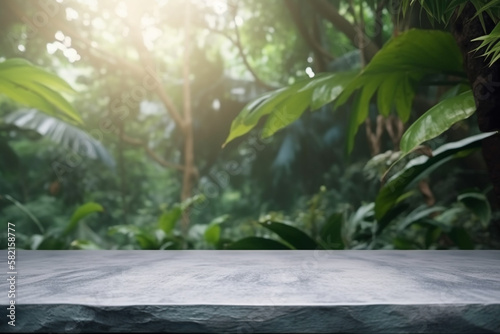 Jungle podium background created with generative Ai technologies
